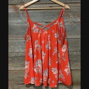 Red Floral Pleated Swing Cami